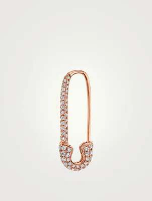18K Rose Gold Right Safety Pin Earring With Diamonds