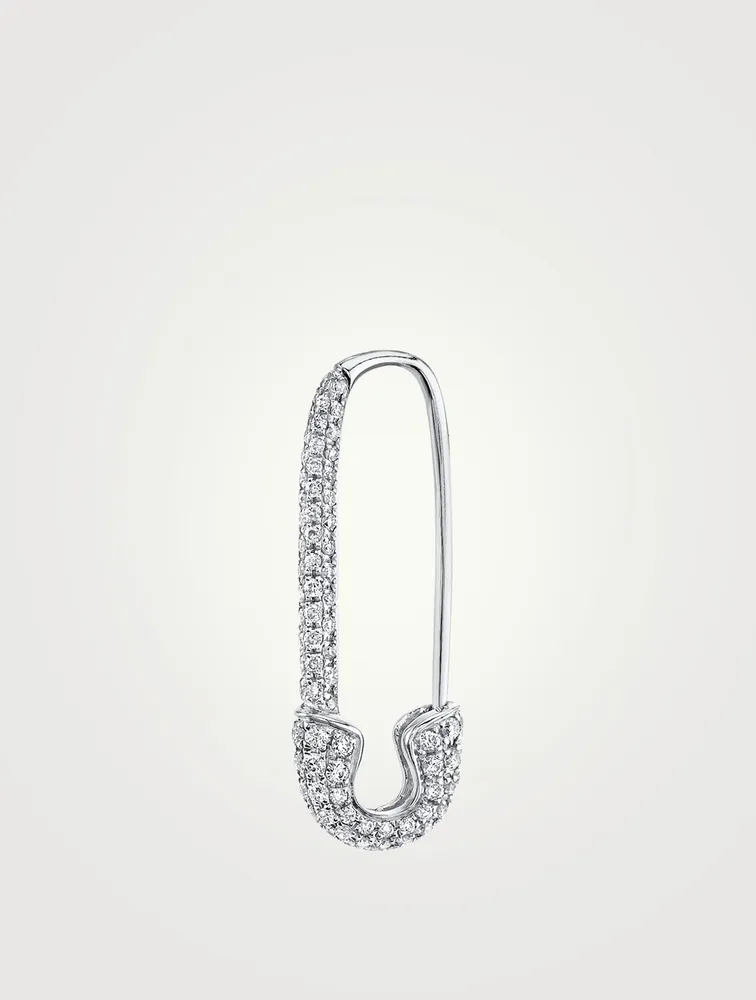 18K Gold Right Safety Pin Earring With Diamonds