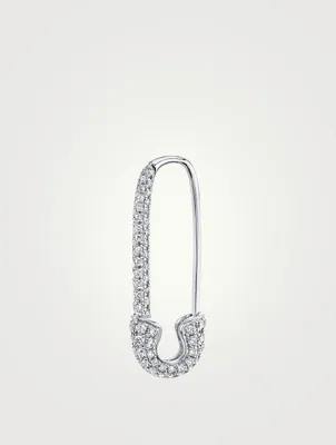 18K Gold Right Safety Pin Earring With Diamonds