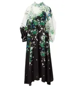 Silk Midi Dress Floral Print