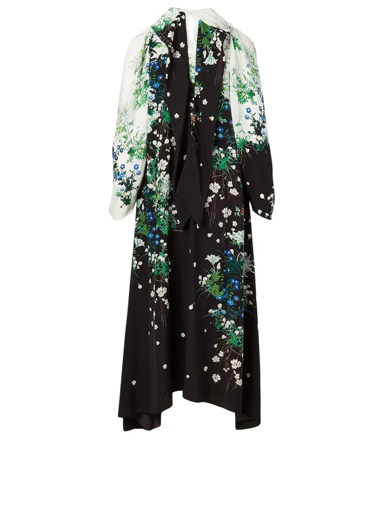 Silk Midi Dress Floral Print