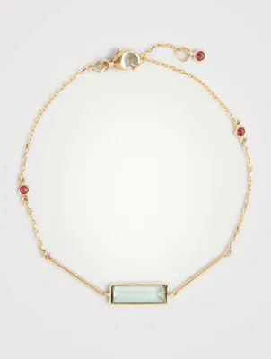 18K Gold Green Bar Bracelet With Tourmaline And Ruby