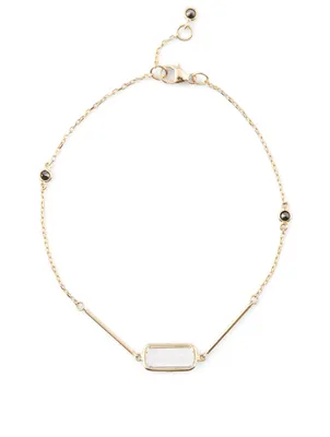 18K Gold Bar Bracelet With White Topaz And Black Diamond