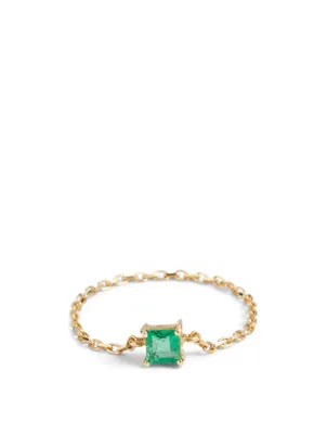 18K Gold Emerald Chain Ring