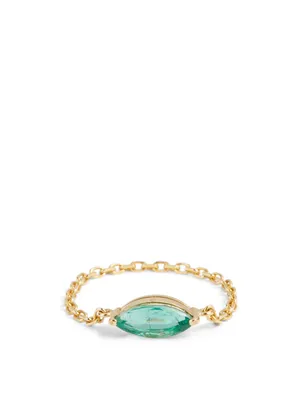 18K Gold Large Marquise Emerald Chain Ring