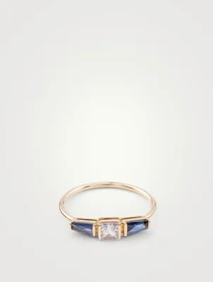 18K Gold Triplet Ring With Diamond And Blue Sapphire