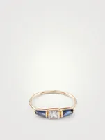 18K Gold Triplet Ring With Diamond And Blue Sapphire