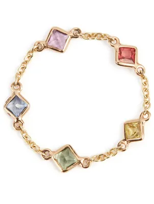 18K Gold Sapphire Rainbow Five Stone Chain Ring