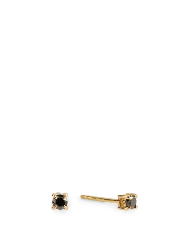 18K Gold Black Diamond Stud Earrings