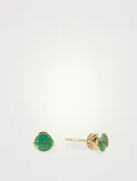 18K Gold Round Emerald Stud Earrings