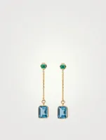 18K Gold Drop Chain Earrings With Emerald And Topaz