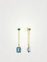 18K Gold Drop Chain Earrings With Emerald And Topaz