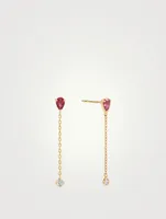 18K Gold Drop Chain Earrings With Ruby And Aquamarine