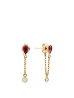 18K Gold Drop Chain Earrings With Rubies And Diamonds