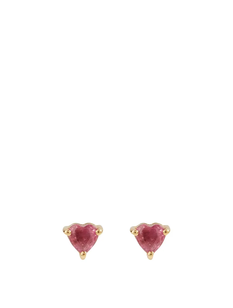 18K Gold Ruby Heart Stud Earrings