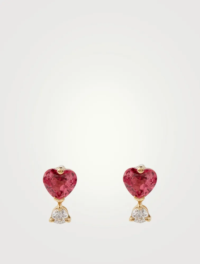 18K Gold Love Earrings With Spinel And Diamonds
