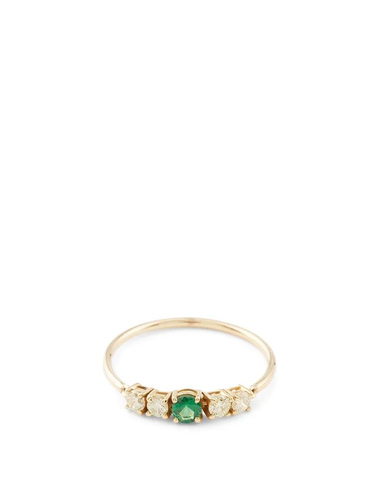 18K Gold Flexi Ring With Tsavorite And Yellow Diamonds