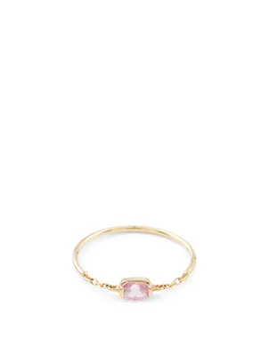 18K Gold Half Chain Ring With Pink Sapphire