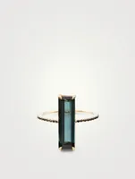 18K Gold Ring With Indicolite And Black Diamonds