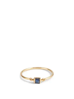18K Gold Petite Circle Pinky Ring With Royal Blue Sapphire