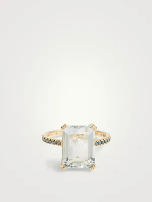 18K Gold Ring With Aquamarine And Blue Diamonds