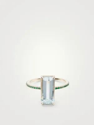 18K Gold Ring With Aquamarine And Emerald
