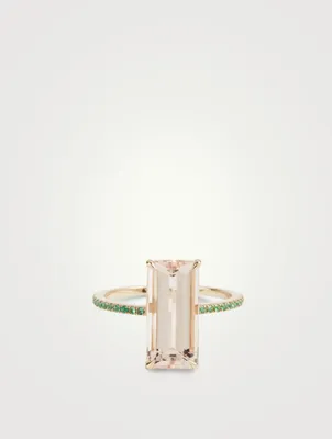 18K Gold Ring With Emeralds And Morganite