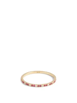 18K Gold Infinite Candy Stripe Ring With Rubies And Diamonds