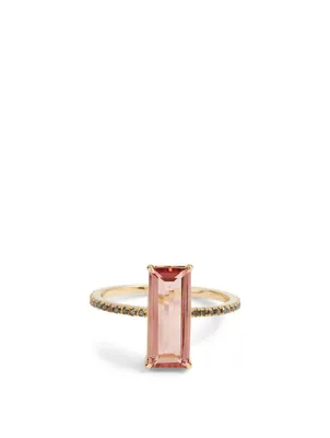 18K Gold Ring With Pink Tourmaline And Black Diamonds