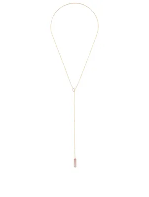 18K Gold Lariat Necklace With Pink Tourmaline