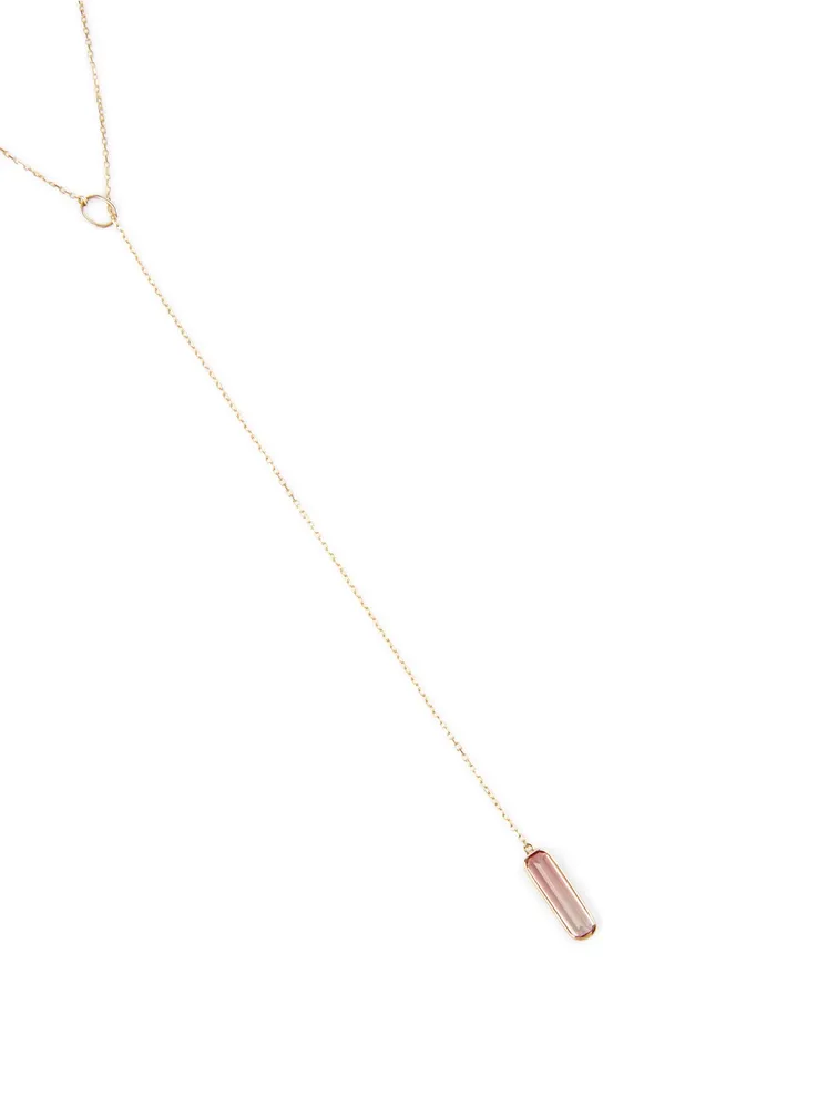 18K Gold Lariat Necklace With Pink Tourmaline