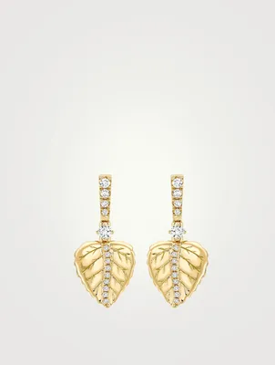 Small Lauren 18K Gold Leaf Earrings With Diamonds