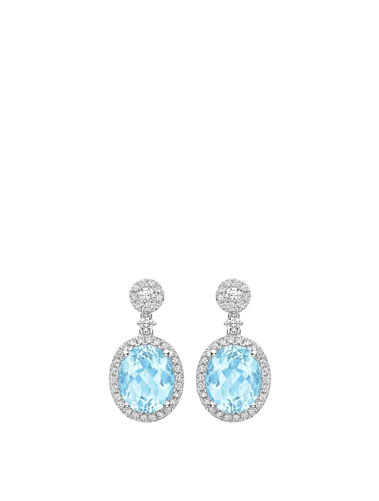 Signatures 18K White Gold Earrings With Blue Topaz And Diamonds