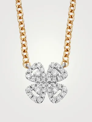 Signatures 18K Yellow And White Gold Clover Necklace With Diamonds