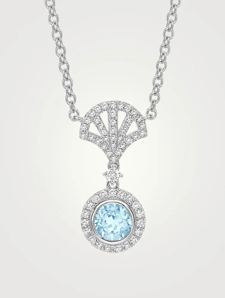 Freya 18K White Gold Pendant Necklace With Blue Topaz And Diamonds