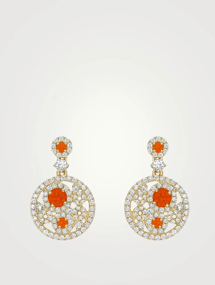 Bubbles 18K Gold Earrings With Fire Opal And Diamonds