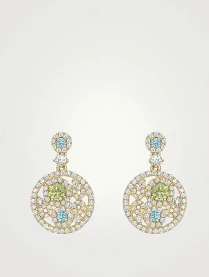 Bubbles 18K Gold Earrings With Diamonds, Peridot And Blue Topaz