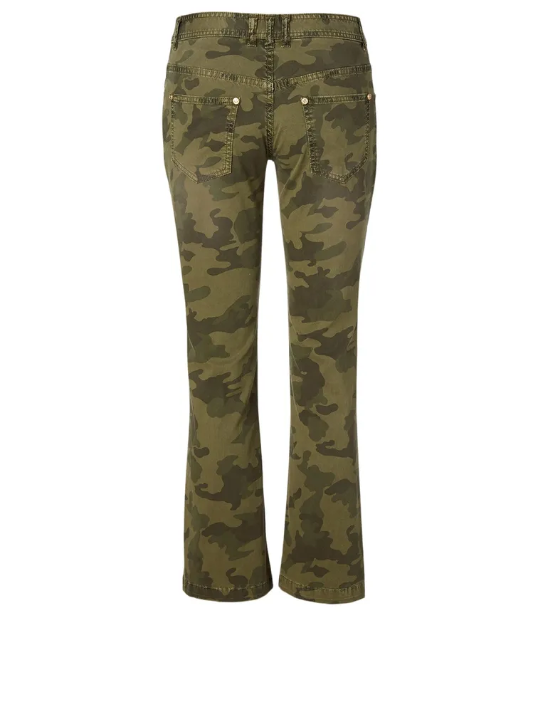 Flared Cropped Jeans Camo Print