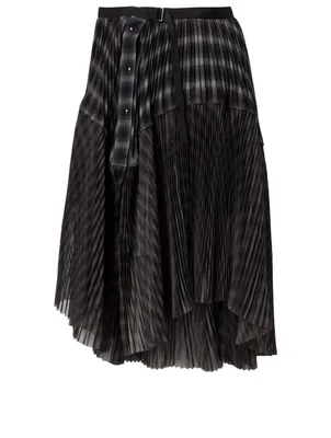 Ombre Pleated Skirt Check Print