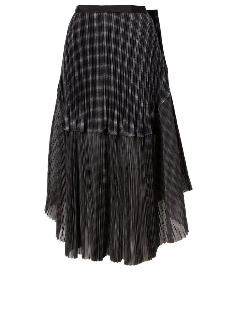 Ombre Pleated Skirt Check Print