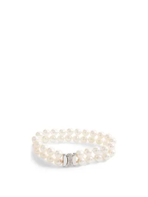 18K White Gold Pearl Bracelet With Diamonds