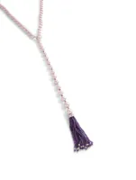 18K White Gold Pearl Lariat Necklace With Diamonds