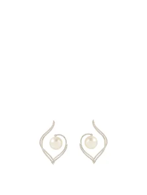 18K White Gold Australian South Sea Pearl And Diamond Earrings