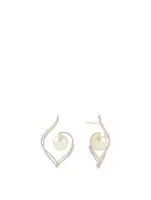 18K White Gold Australian South Sea Pearl And Diamond Earrings