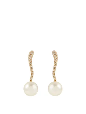 18K White Gold Australian South Sea Pearl And Diamond Earrings
