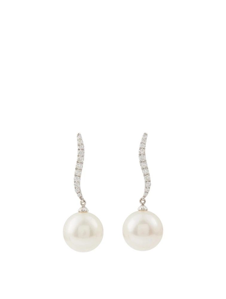 18K White Gold Pearl And Diamond Earrings