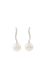 18K White Gold Pearl And Diamond Earrings