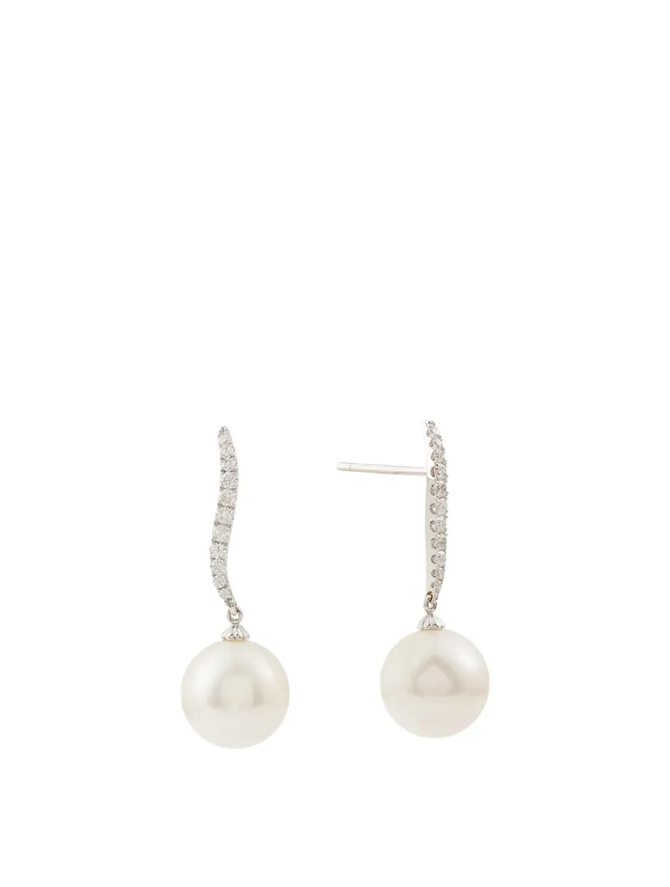 18K White Gold Pearl And Diamond Earrings