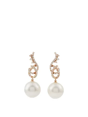 18K Rose Gold Australian South Sea Pearl And Diamond Earrings