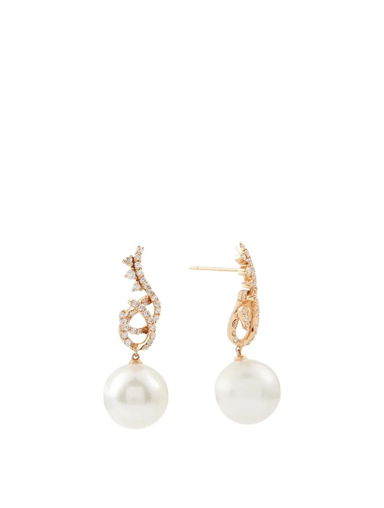 18K Rose Gold Australian South Sea Pearl And Diamond Earrings